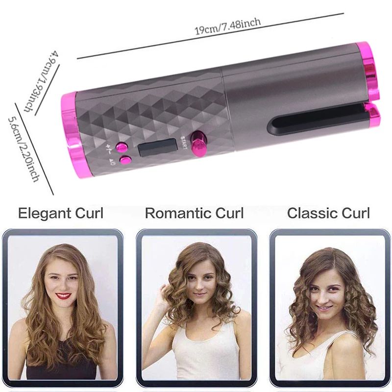 Curling Iron Cordless Automatic Hair Curler USB Rechargeable Curls Waves LCD Display Ceramic Curly Rotating Curling Wave Styer