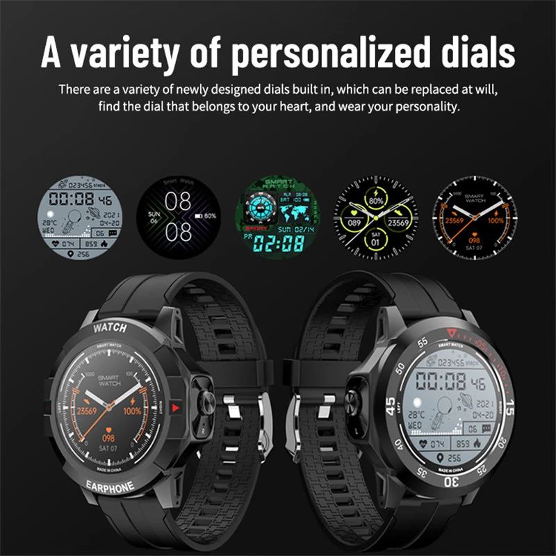 Smart Watch 2 in 1 TWS Wireless Bluetooth Headset Man Woman Fitness Heart Rate Tracker Monitor Bracelet Music Sports Smartwatch Bluetooth