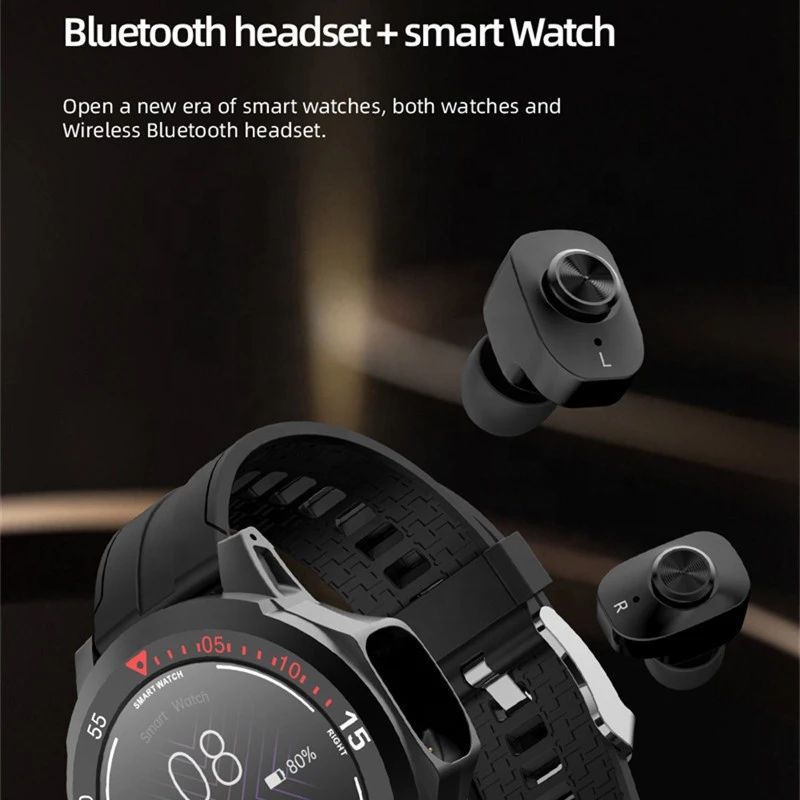 Smart Watch 2 in 1 TWS Wireless Bluetooth Headset Man Woman Fitness Heart Rate Tracker Monitor Bracelet Music Sports Smartwatch Bluetooth