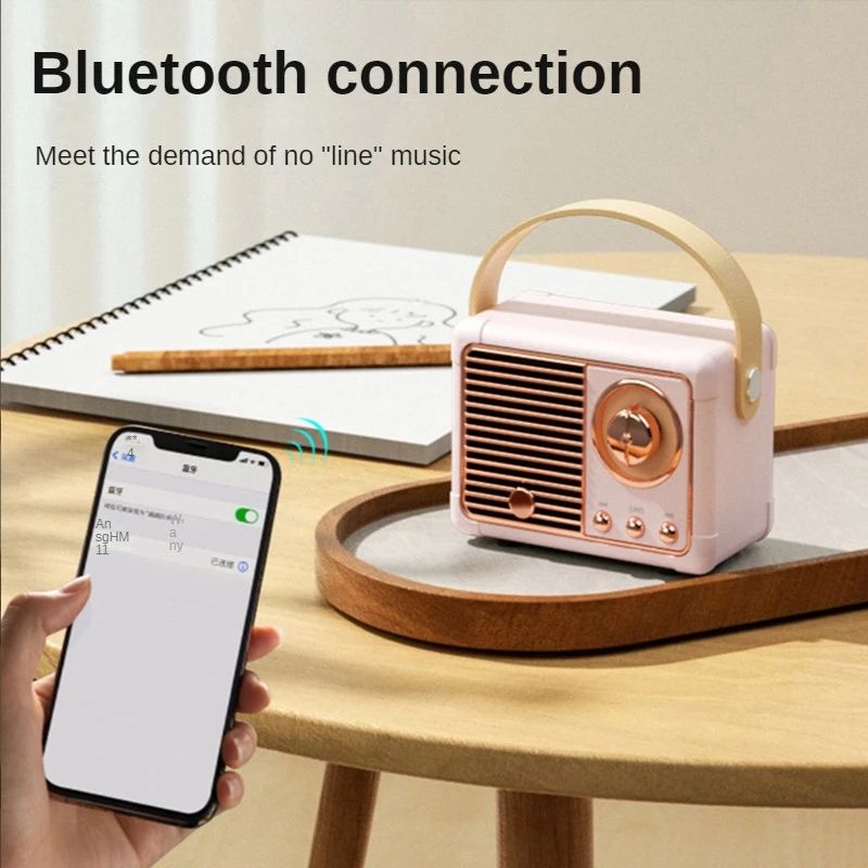 Retro Hifi Stereo Bluetooth V5.0 Speaker Portable Wireless Vintage Speaker Plastic 3W Full-range 50hz-20khz Music Player