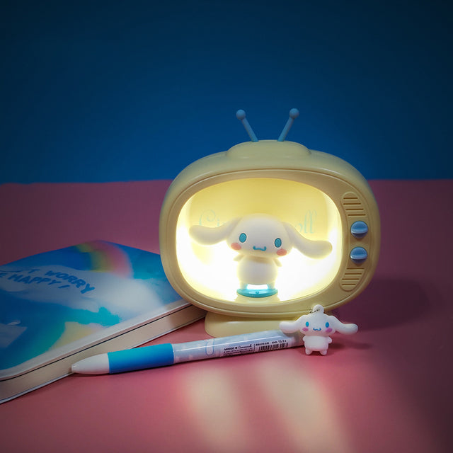 Kawaii Sanrio Accessories Kitty My Melody Cinnamoroll Cute Mini TV Model Bedroom Desktop Night Light Small Gifts For Girls Toys