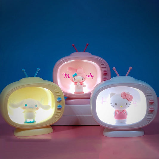 Kawaii Sanrio Accessories Kitty My Melody Cinnamoroll Cute Mini TV Model Bedroom Desktop Night Light Small Gifts For Girls Toys