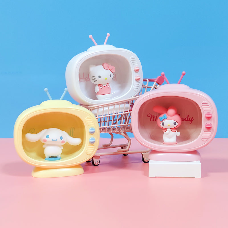 Kawaii Sanrio Accessories Kitty My Melody Cinnamoroll Cute Mini TV Model Bedroom Desktop Night Light Small Gifts For Girls Toys