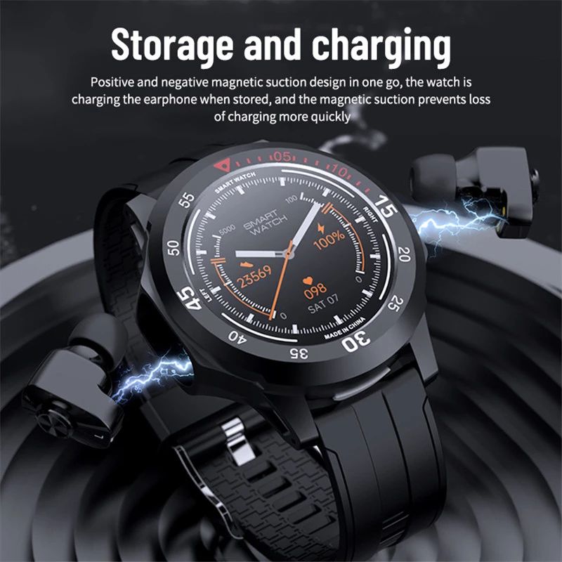 Smart Watch 2 in 1 TWS Wireless Bluetooth Headset Man Woman Fitness Heart Rate Tracker Monitor Bracelet Music Sports Smartwatch Bluetooth